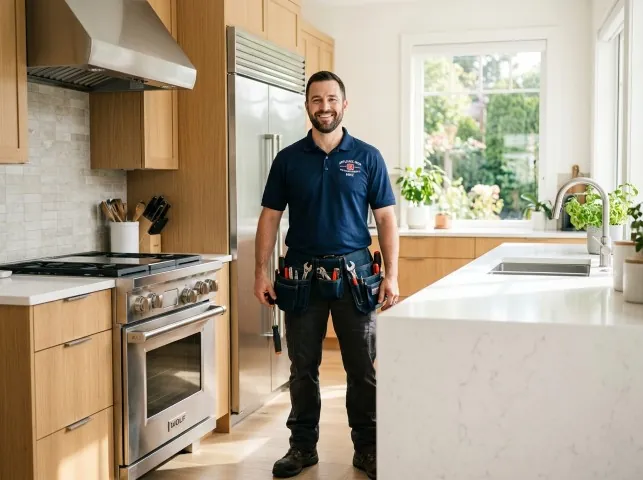 Appliance Repair Hero technician in a Blanchard, MI kitchen after an appliance repair